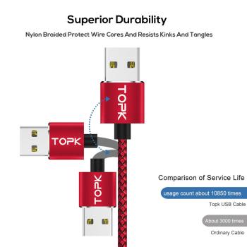 TOPK Mikro USB LED Magnet Ladekabel & Magnet Plug 1m rot